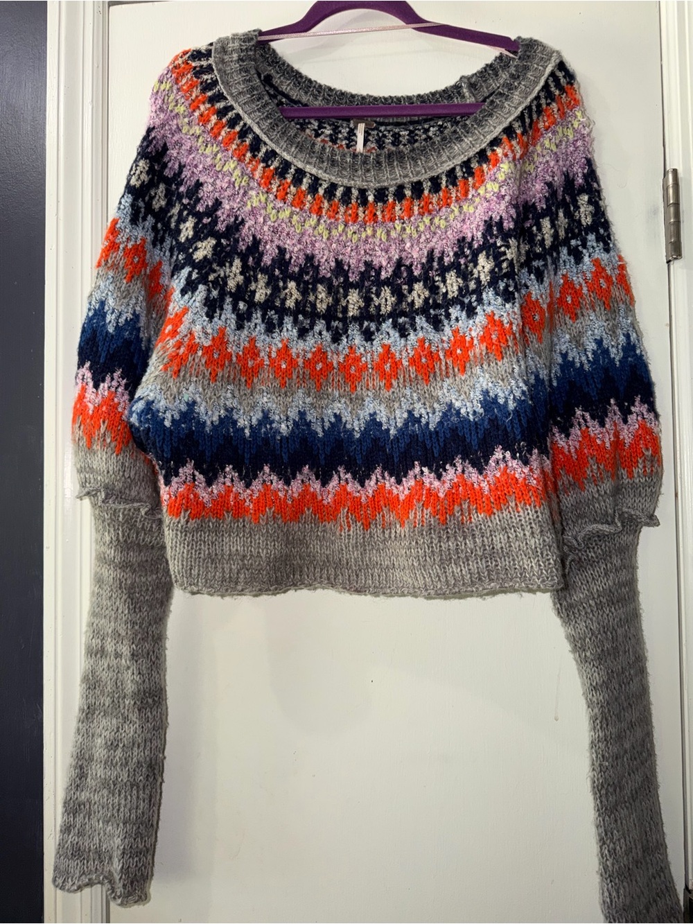 Free People Multicolor Fair Isle Scoop Neck Sweater